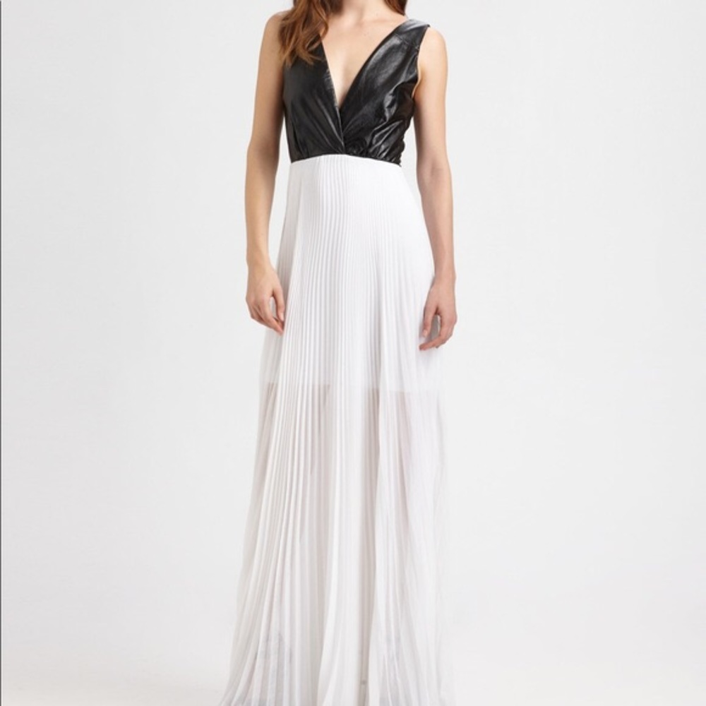 Alice+Olivia Luna Leather Pleated Maxi Dress